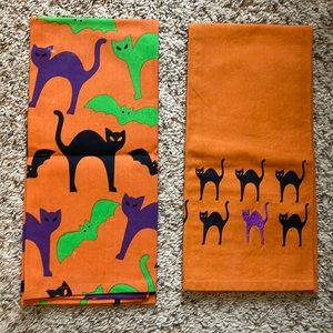 Crate & Barrel 2 bat and cat dish towels orange
